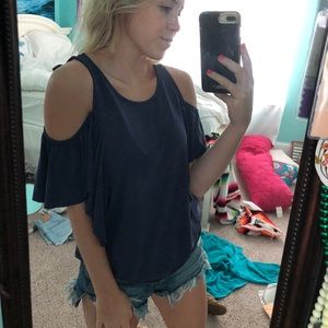 Navy cold shoulder top